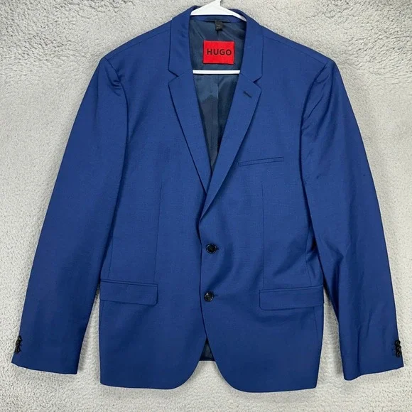 Hugo Boss Adult Mens Sport Coat Blazer 44R Dark Blue 2 Button Stretch Wool Blend